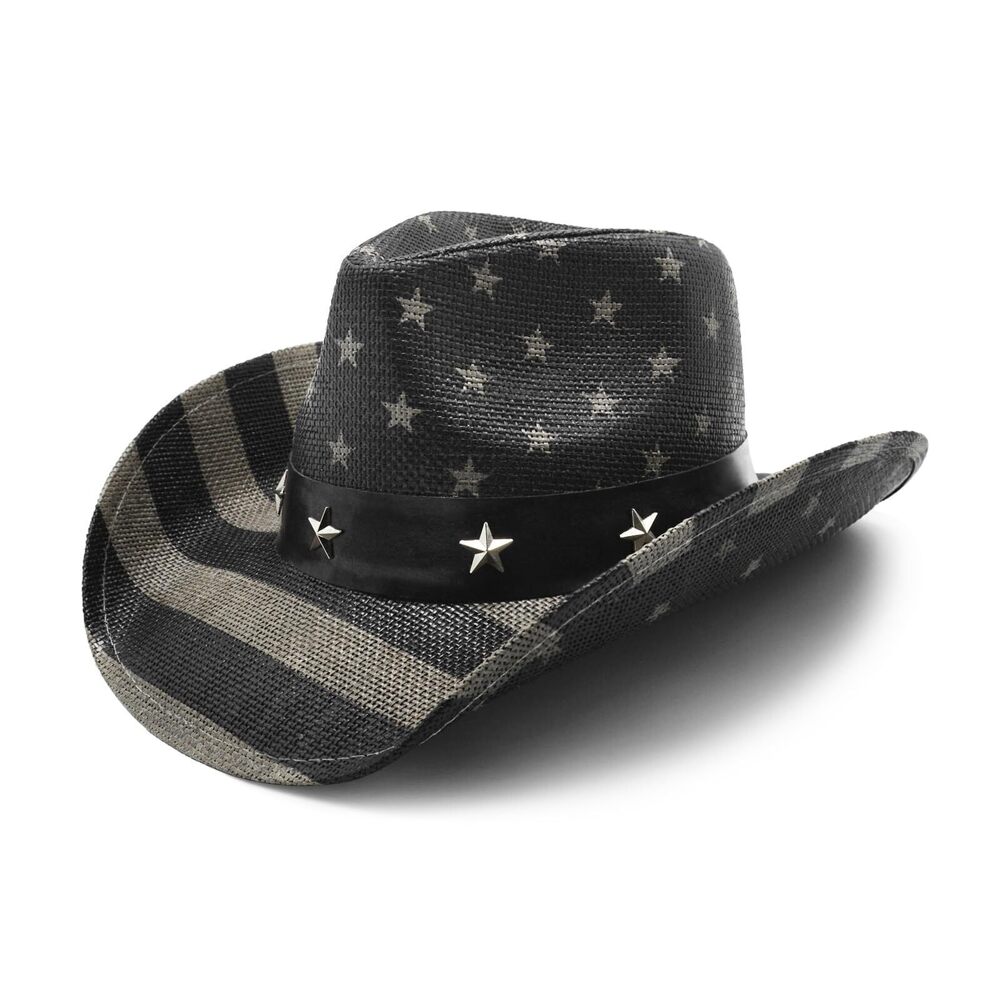 3356 Vintage USA American Flag Cowboy Hat Classic Tea Stained Patriotic